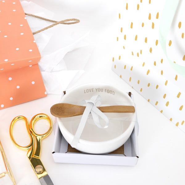 Pavilion Gift Company Love You Food 4.5" Ceramic Bowl With Bamboo Spoon