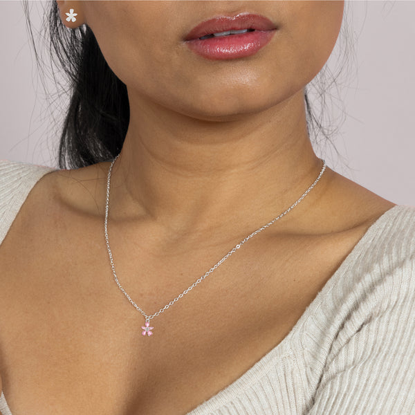 Pavilion Gift Company Love You Lots 10mm Silver-Plated Cubic Zirconia Flower Stud Earrings And 16.5"-18.5" Necklace