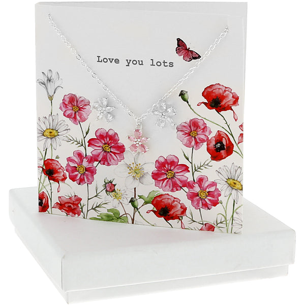 pavilion gift company Love You Lots 10mm Silver-Plated Cubic Zirconia Flower Stud Earrings and 16.5"-18.5" Necklace