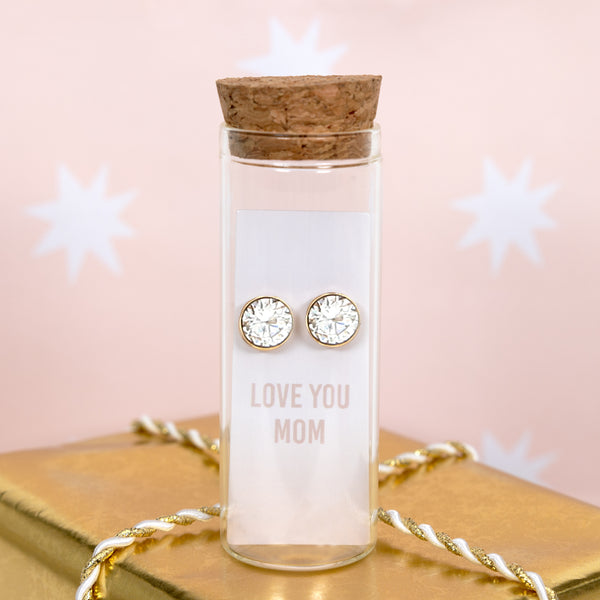 Pavilion Gift Company Love You Mom 14K Gold Plated Earring In A Bottle