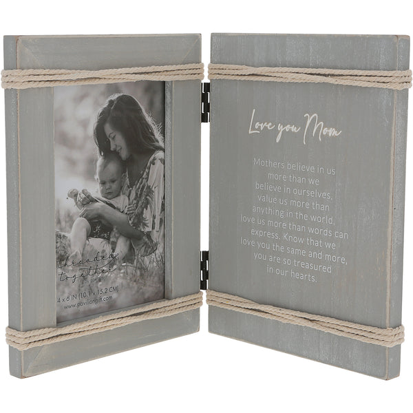 pavilion gift company Love You Mom 5.5" x 7.5" Hinged Sentiment Frame (Holds 4" x 6" Photo)