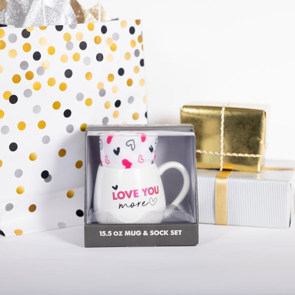 Pavilion Gift Company Love You More 15.5 Oz Mug And Sock Set
