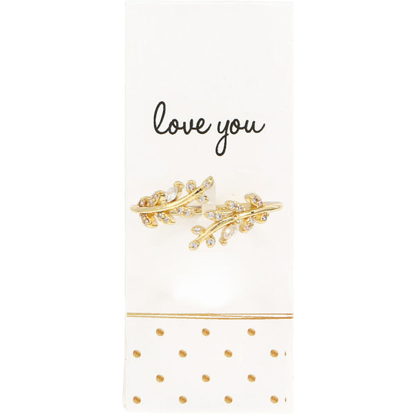 pavilion gift company Love You White Zircon Leaf - Adjustable 14K Gold Plated Ring