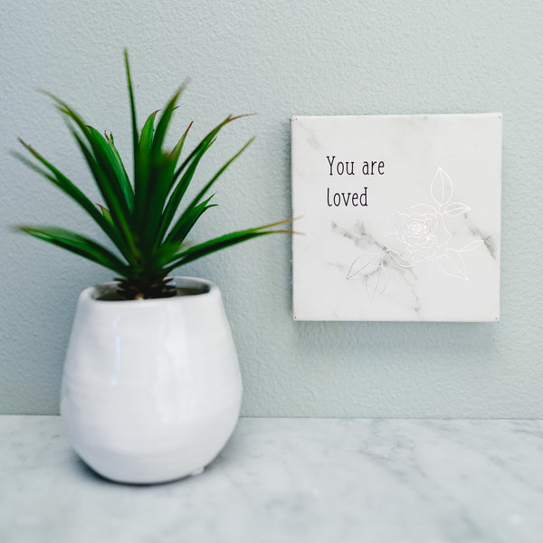 Pavilion Gift Company Loved 4.5" Faux Leather Plaque
