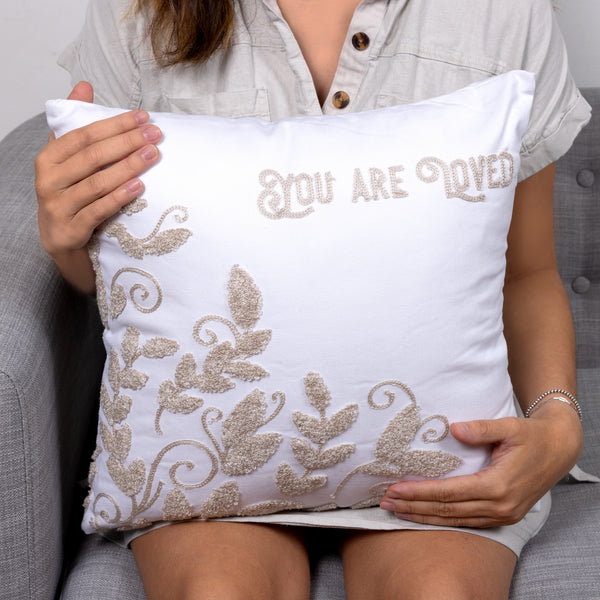 Pavilion Gift Company Loved Vines - 16" Punch Needle Embroidered Pillow