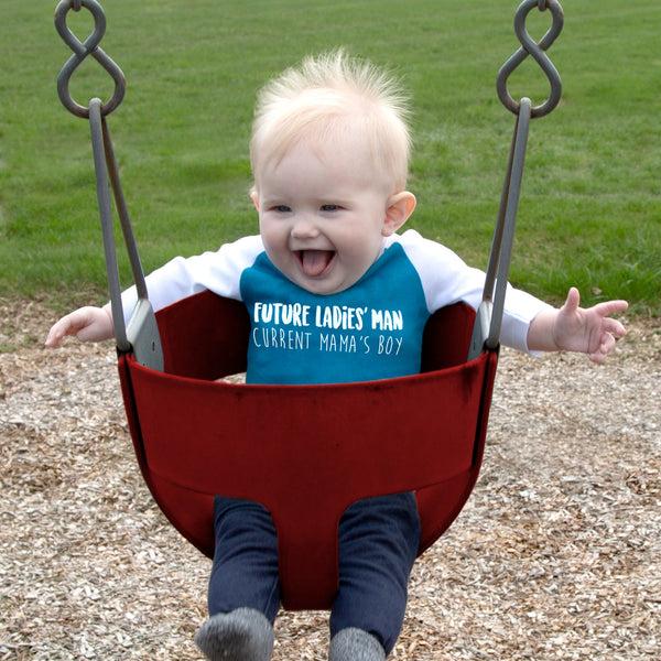 Pavilion Gift Company Mama's Boy 12-24 Months 3/4 Length Sleeve Prussian Blue Onesie