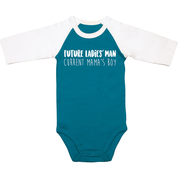 pavilion gift company Mama's Boy 12-24 Months 3/4 Length Sleeve Prussian Blue Onesie