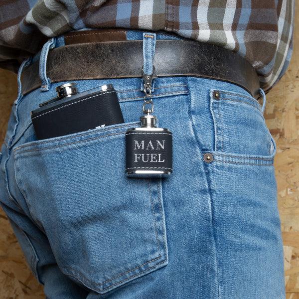 Pavilion Gift Company Man Fuel PU Leather & Stainless Steel 1 Oz Mini Flask
