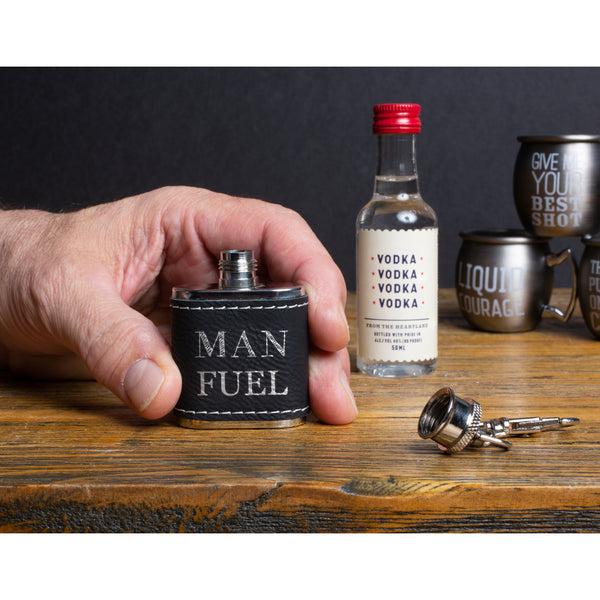 Pavilion Gift Company Man Fuel PU Leather & Stainless Steel 1 Oz Mini Flask