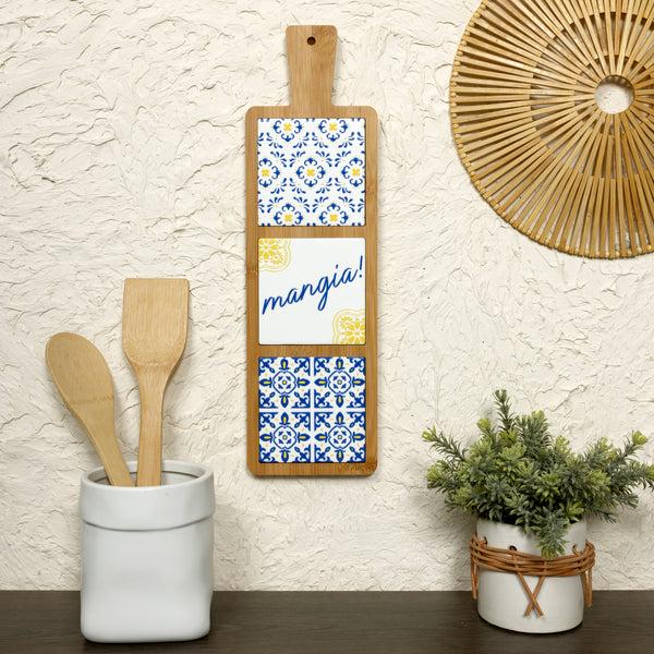 Pavilion Gift Company Mangia 16.5" Bamboo & Ceramic Tile Trivet