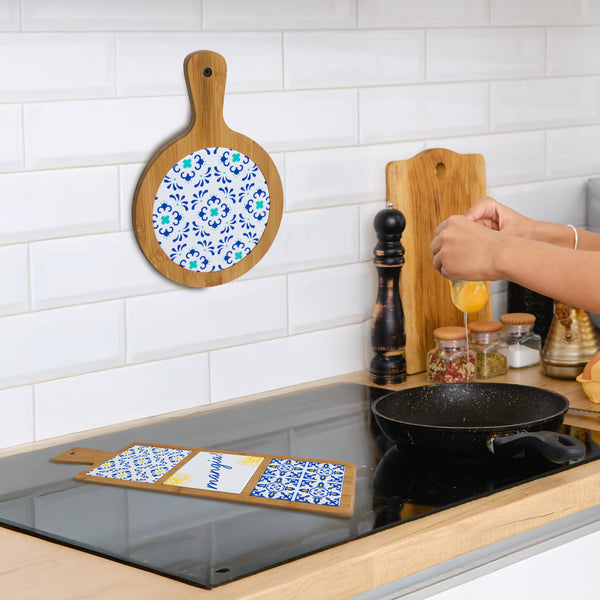 Pavilion Gift Company Mangia 16.5" Bamboo & Ceramic Tile Trivet
