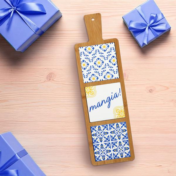 Pavilion Gift Company Mangia 16.5" Bamboo & Ceramic Tile Trivet