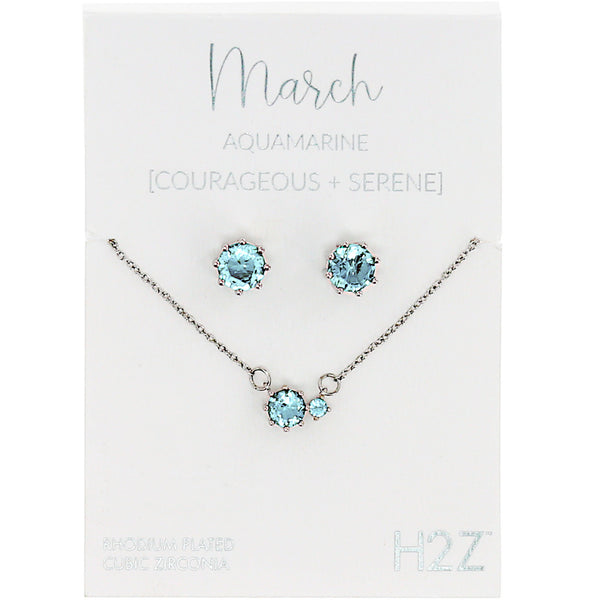 pavilion gift company March Aquamarine 16.5"-18.5" Birthstone Jewelry Gift Set