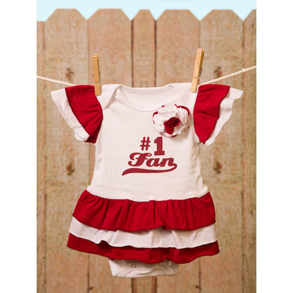 Pavilion Gift Company Maroon & White #1 Fan Onesie Dress 0-6 Months
