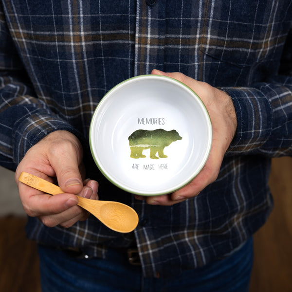 Pavilion Gift Company Memories 4.5" Ceramic Bowl With Bamboo Spoon