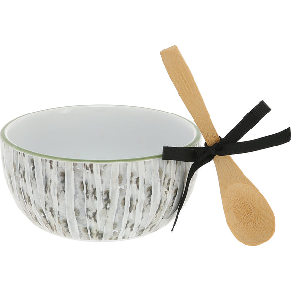 pavilion gift company Memories 4.5" Ceramic Bowl with Bamboo Spoon