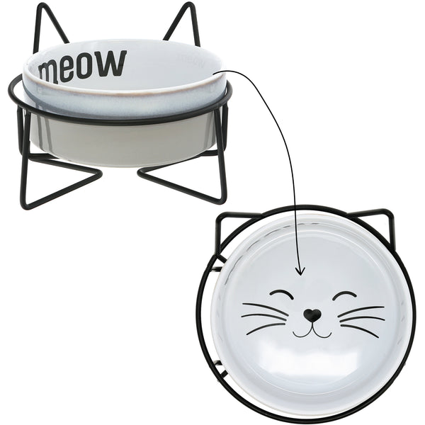 pavilion gift company Meow 13 oz Ceramic Pet Bowl with Metal Stand