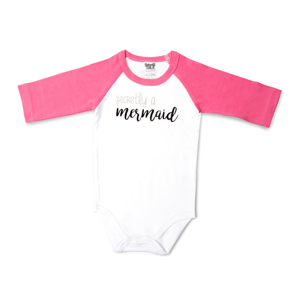 pavilion gift company Mermaid 6-12 Months 3/4 Length Pink Sleeve Onesie