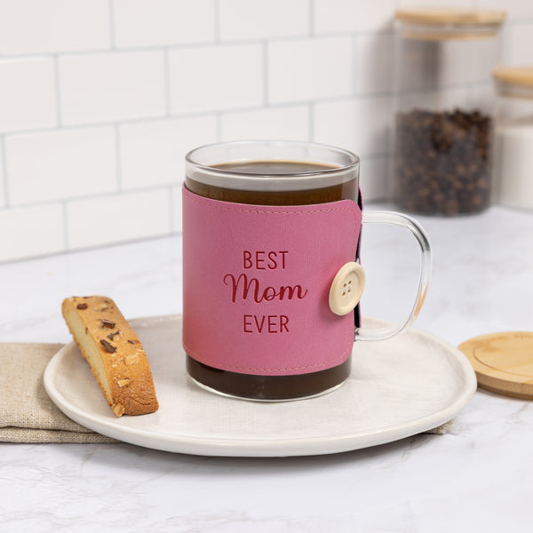Pavilion Gift Company Mom 16 Oz Wrapped Glass Mug With Coaster Lid