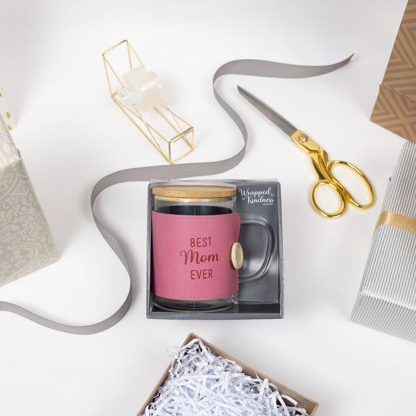 Pavilion Gift Company Mom 16 Oz Wrapped Glass Mug With Coaster Lid