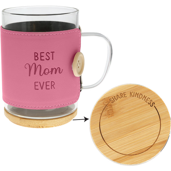 pavilion gift company Mom 16 oz Wrapped Glass Mug with Coaster Lid