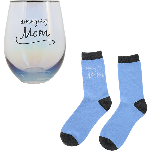 pavilion gift company Mom 18 oz Stemless Glass & Sock Set