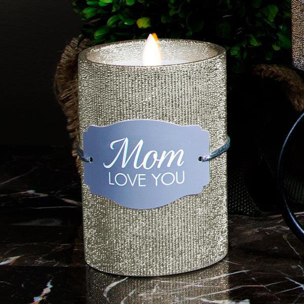 Pavilion Gift Company Mom 4.75" Gold Glitter Realistic Flame Candle