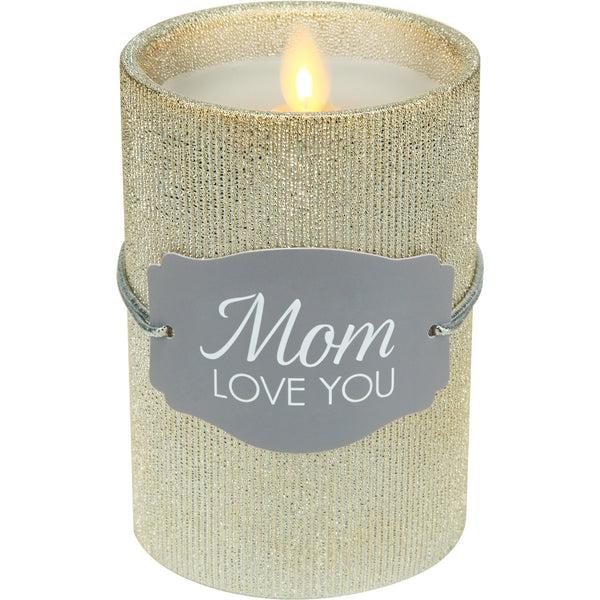 pavilion gift company Mom 4.75" Gold Glitter Realistic Flame Candle