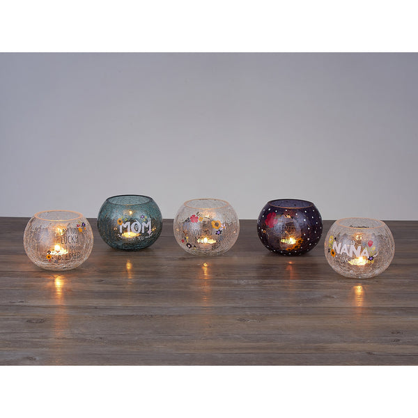 Pavilion Gift Company Mom 5" Crackled Glass Votive Holder