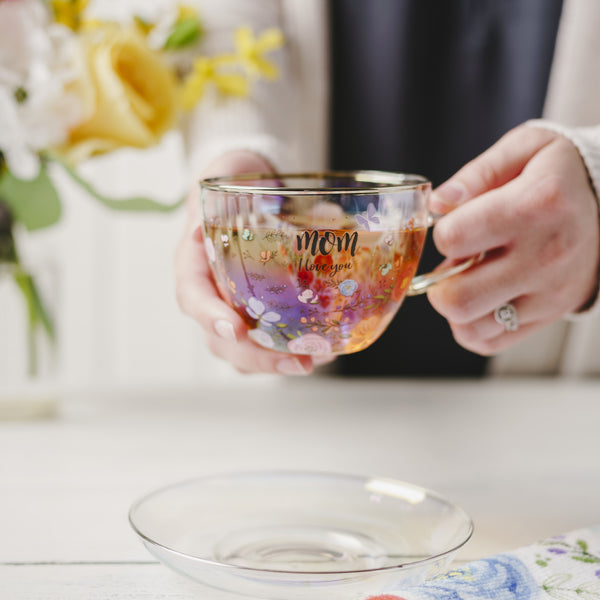 Pavilion Gift Company Mom 7 Oz Glass Teacup And Saucer