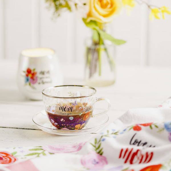 Pavilion Gift Company Mom 7 Oz Glass Teacup And Saucer