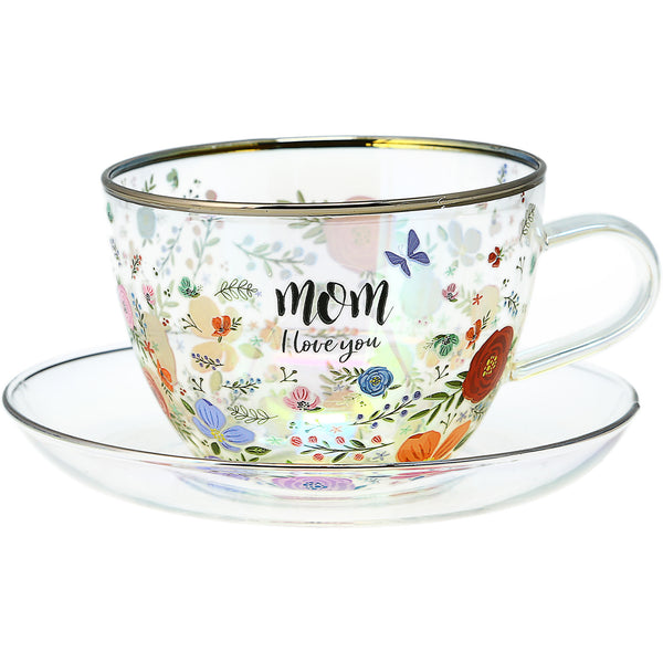 pavilion gift company Mom 7 oz Glass Teacup and Saucer