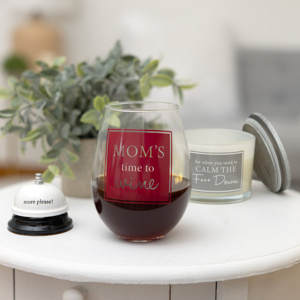 Pavilion Gift Company Mom's Time 30 Oz Wine Glass & Bell Set