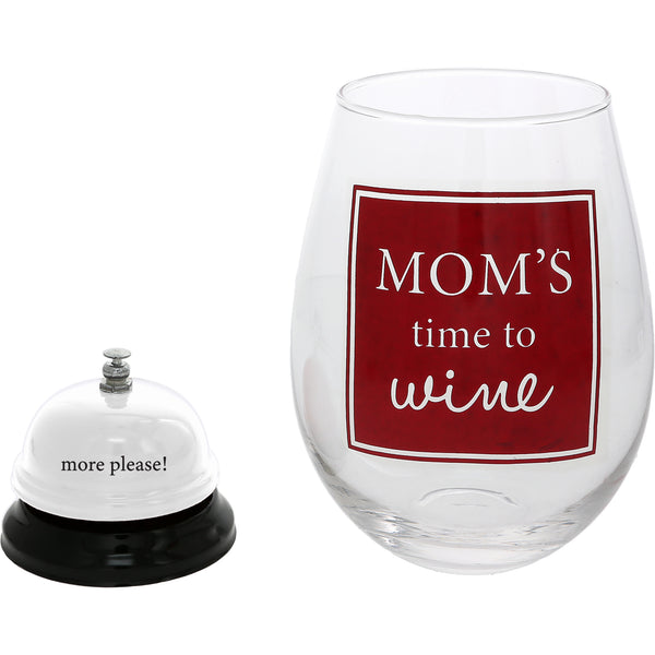 pavilion gift company Mom's Time 30 oz Wine Glass & Bell Set