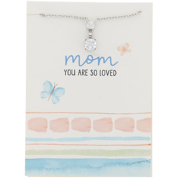 pavilion gift company Mom White Crystal 16.5"-18.5" White Gold Plated Necklace with Cubic Zirconia Stones
