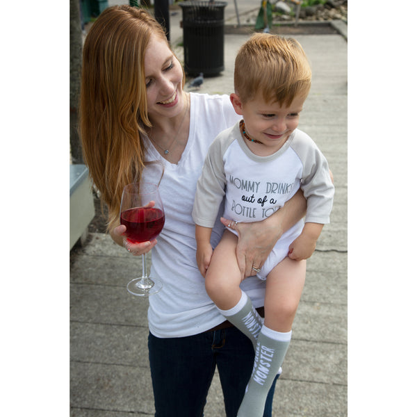 Pavilion Gift Company Mommy Bottle 6-12 Months 3/4 Length Gray Sleeve Onesie