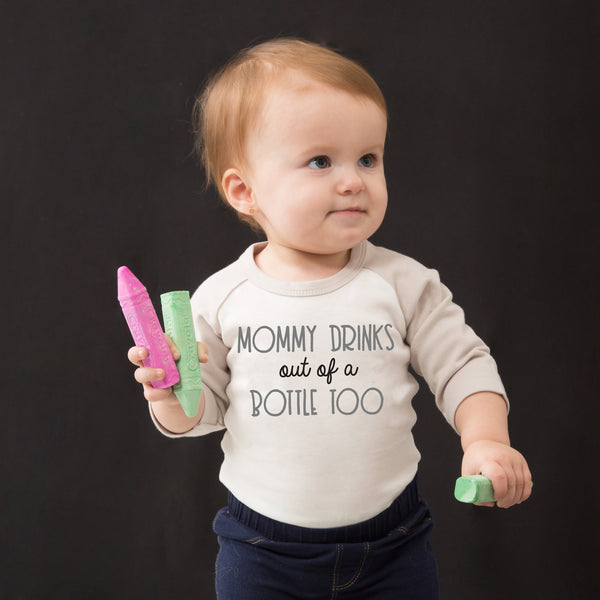 Pavilion Gift Company Mommy Bottle 6-12 Months 3/4 Length Gray Sleeve Onesie