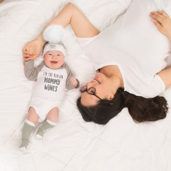 Pavilion Gift Company Mommy Wines 12-24 Months 3/4 Length Gray Sleeve Onesie