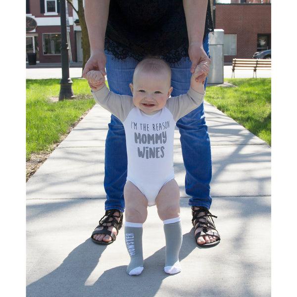 Pavilion Gift Company Mommy Wines 12-24 Months 3/4 Length Gray Sleeve Onesie