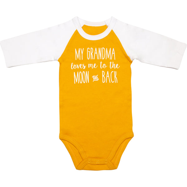pavilion gift company Moon and Back 6-12 Months 3/4 Length Sleeve Mustard Onesie