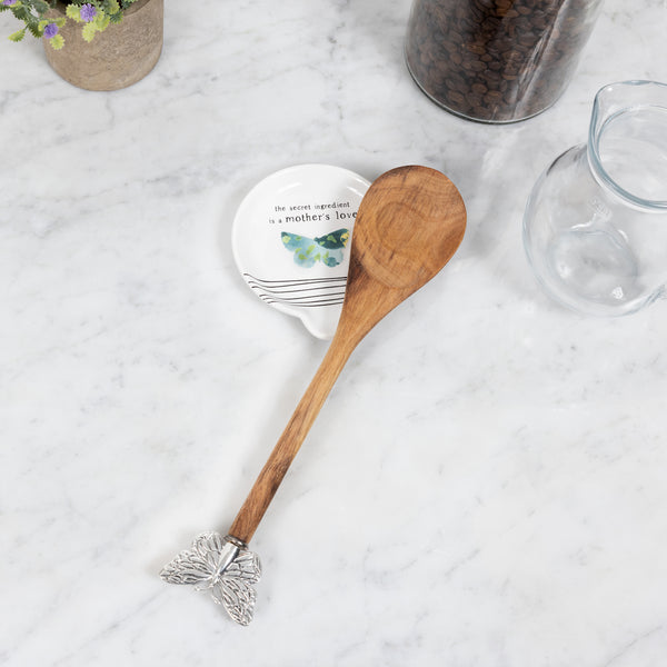 Pavilion Gift Company Mother 4" Spoon Rest With Decorative Bamboo Spoon