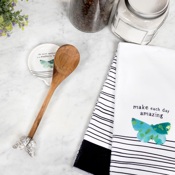 Pavilion Gift Company Mother 4" Spoon Rest With Decorative Bamboo Spoon