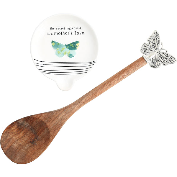 pavilion gift company Mother 4" Spoon Rest with Decorative Bamboo Spoon
