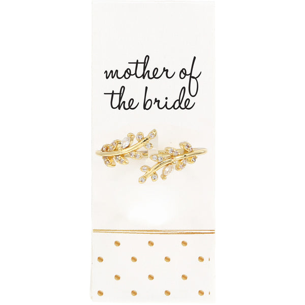 pavilion gift company Mother of the Bride White Zircon Leaf - Adjustable 14K Gold Plated Ring