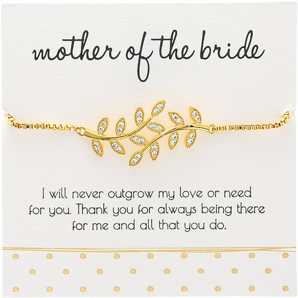 pavilion gift company Mother of the Bride White Zircon Leaf - Gold Plated Adjustable Bracelet