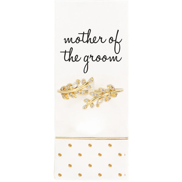 pavilion gift company Mother of the Groom White Zircon Leaf - Adjustable 14K Gold Plated Ring