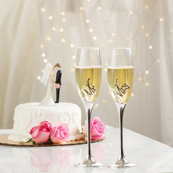 Pavilion Gift Company Mr. & Mrs. 8 Oz Champagne Flute With Zinc Stem (Set Of 2)