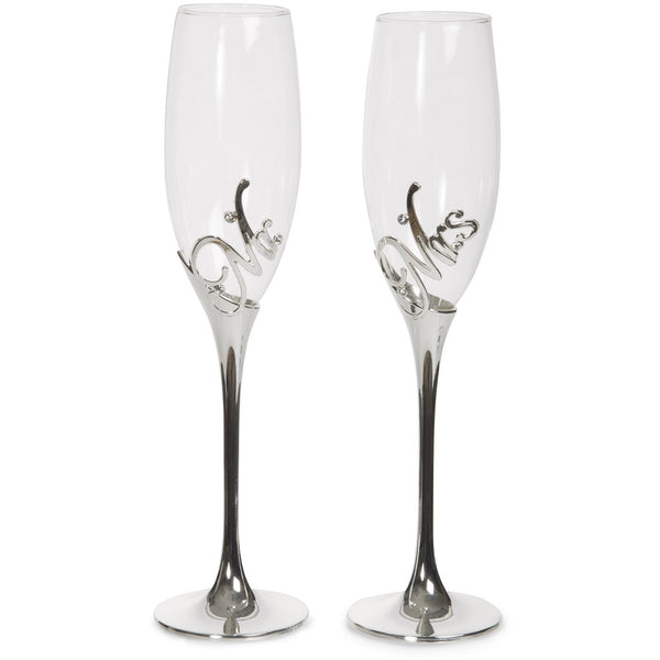 Pavilion Gift Company Mr. & Mrs. 8 Oz Champagne Flute With Zinc Stem (Set Of 2)