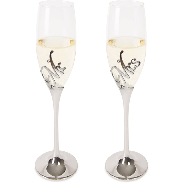 pavilion gift company Mr. & Mrs. 8 oz Champagne Flute with Zinc Stem (Set of 2)