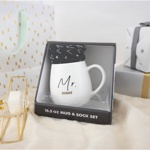 Pavilion Gift Company Mr. Right 15.5 Oz Mug And Sock Set